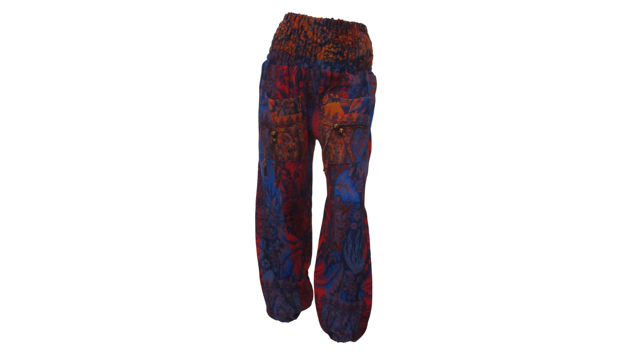 Women's Ladies Boho Lounge Wear Damask Print Winter Shirred Waist Harem Pants Free Size UP To 24 P7