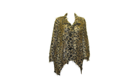 Women's Ladies Faux Mohair Leopard Print Oversized Fuzzy Button Up Cardigan