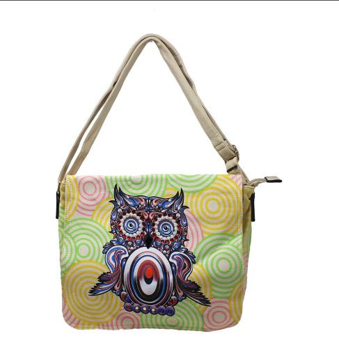 FUNKY FAUX LEATHER OWL PRINTED  RETRO 3D SMALL ANIMAL CROSS BODY BAG IVORY