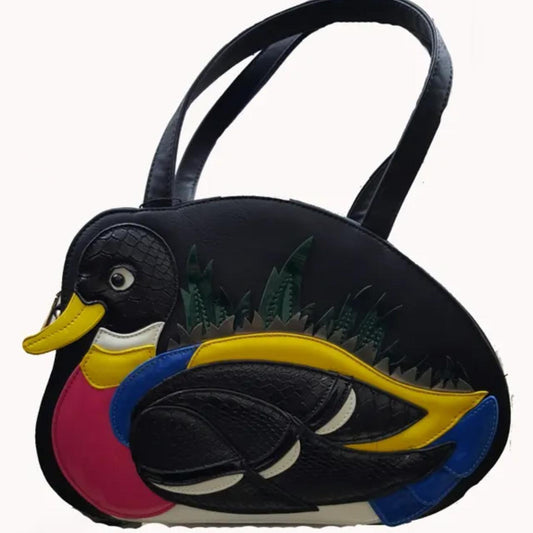 STATEMENT FUNKY 3D LAYERED DUCK DESIGN TOP HANDLE CROSSBODY SHOULDER BAG BLACK