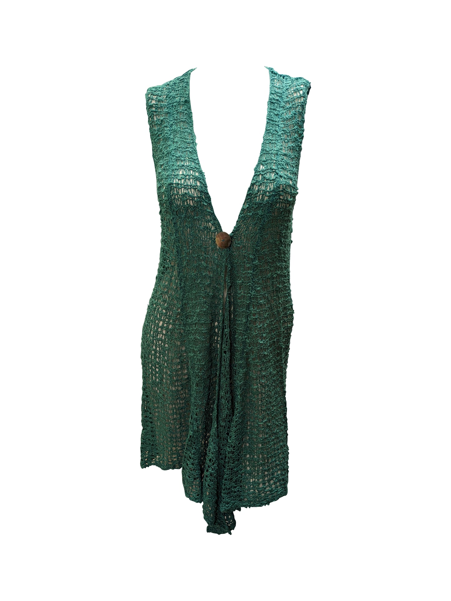 Womens Handmade Boho Crochet Sleeveless Knit Cardigan Longline Jacket Free Size One Size UK 8-20 Jade