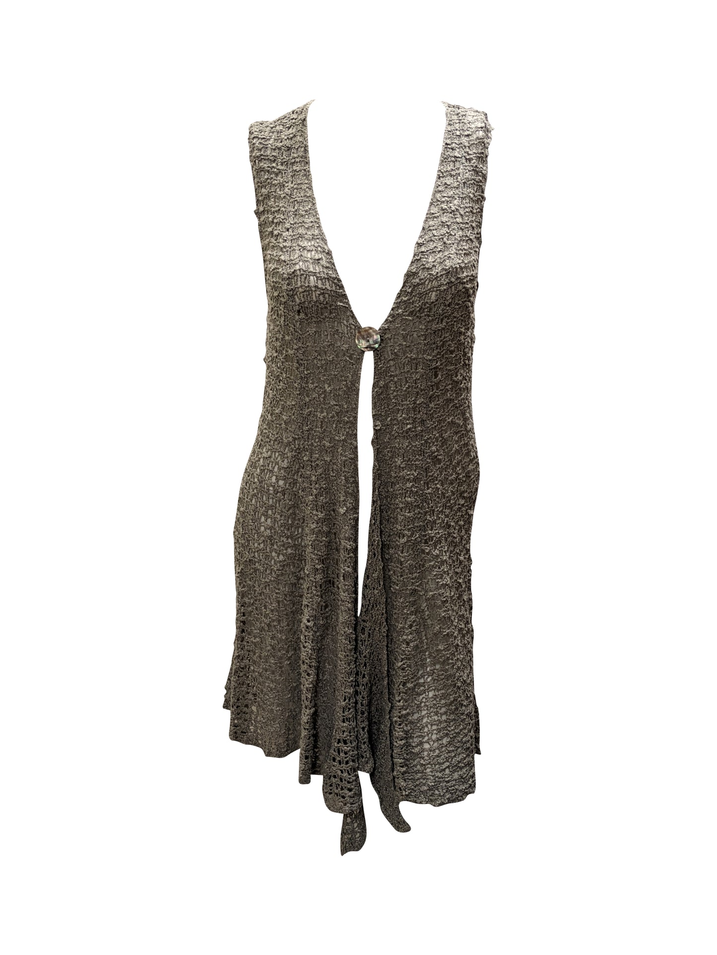 Womens Handmade Boho Crochet Sleeveless Knit Cardigan Longline Jacket Free Size One Size UK 8-20  Light grey