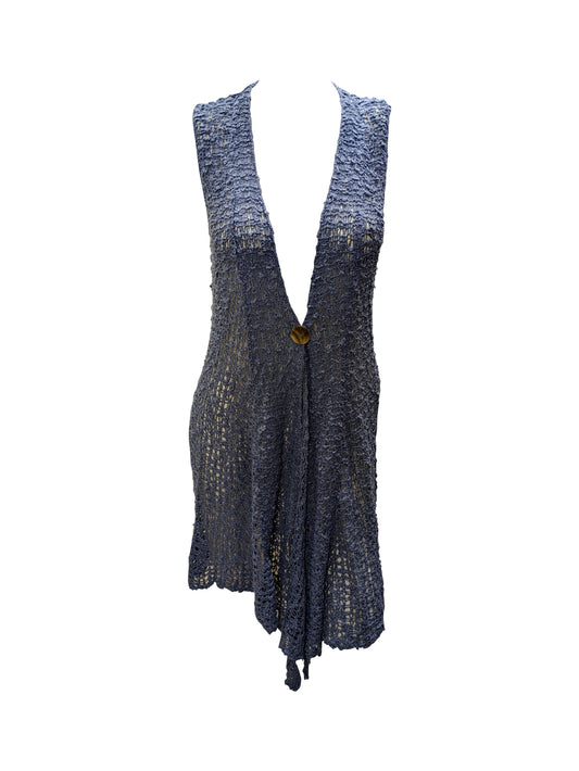 Womens Handmade Boho Crochet Sleeveless Knit Cardigan Longline Jacket Free Size One Size UK 8-20 Navy