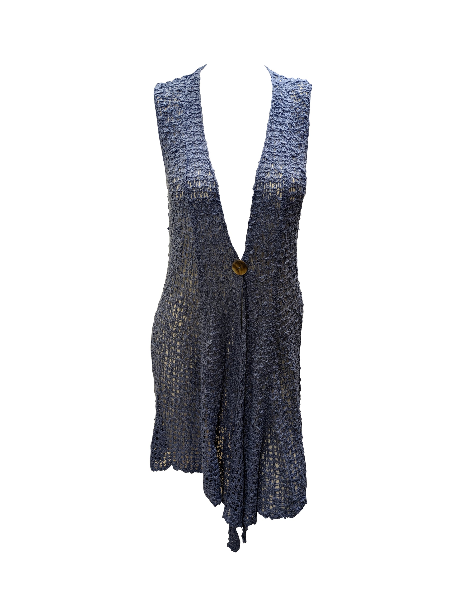 Womens Handmade Boho Crochet Sleeveless Knit Cardigan Longline