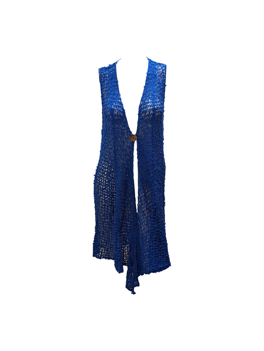 Womens Handmade Boho Crochet Sleeveless Knit Cardigan Longline Jacket Free Size One Size UK 8-20