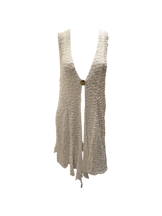 Womens Handmade Boho Crochet Sleeveless Knit Cardigan Longline Jacket Free Size One Size UK 8-20 White
