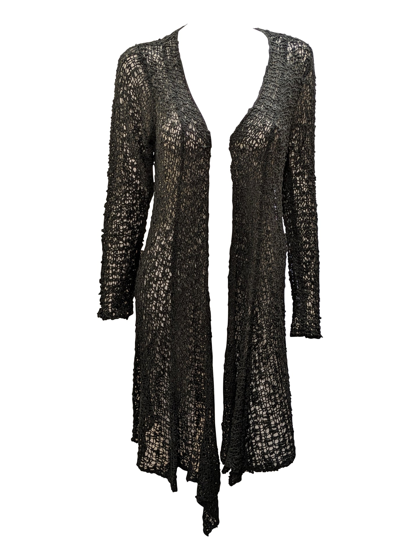 Womens Handmade Boho Crochet Long Sleeve Knit Cardigan Longline Jacket Free Size One Size UK 8-20 - BLACK