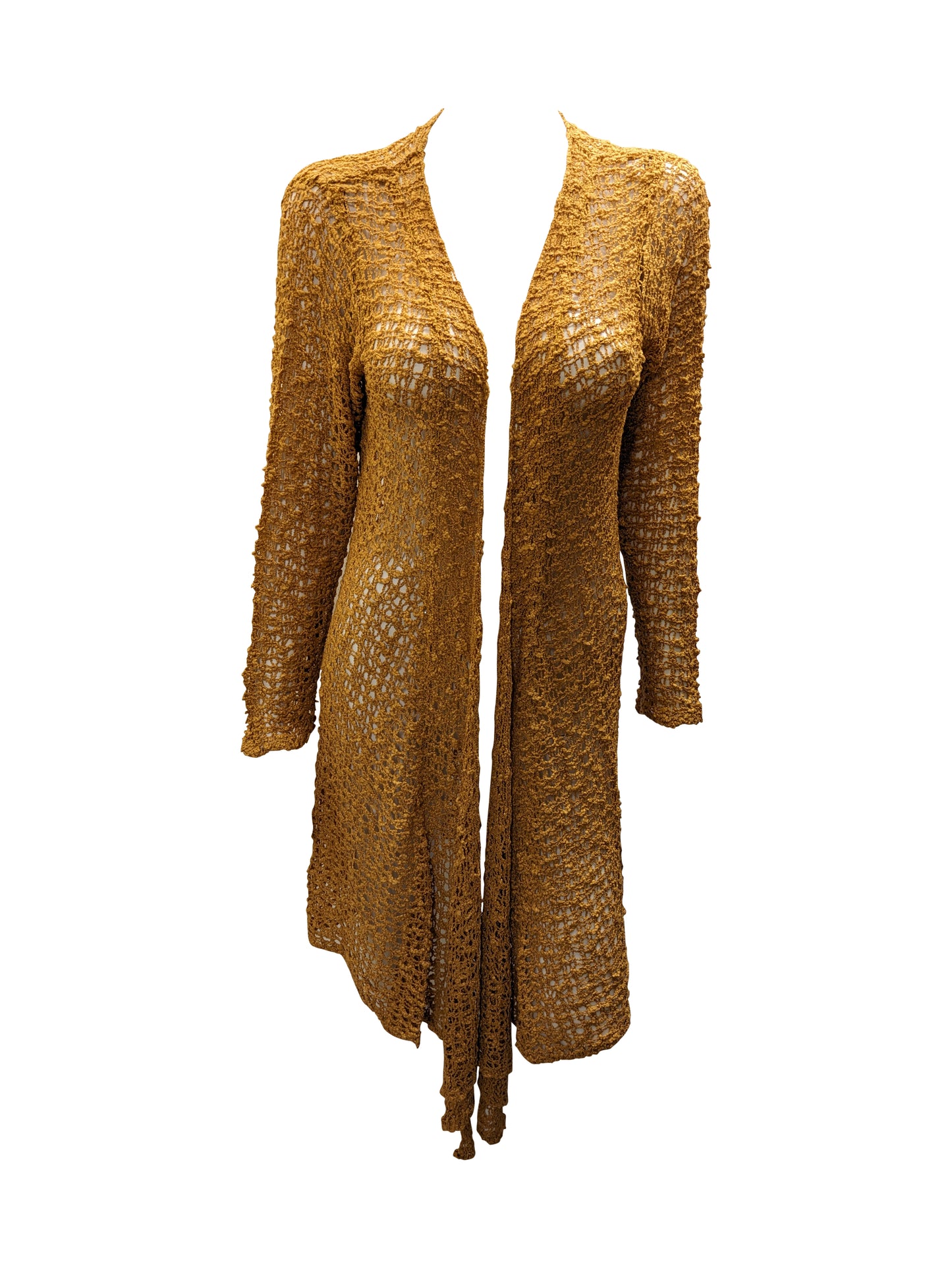 Womens Handmade Boho Crochet Long Sleeve Knit Cardigan Longline Jacket Free Size One Size UK 8-20 - GOLD