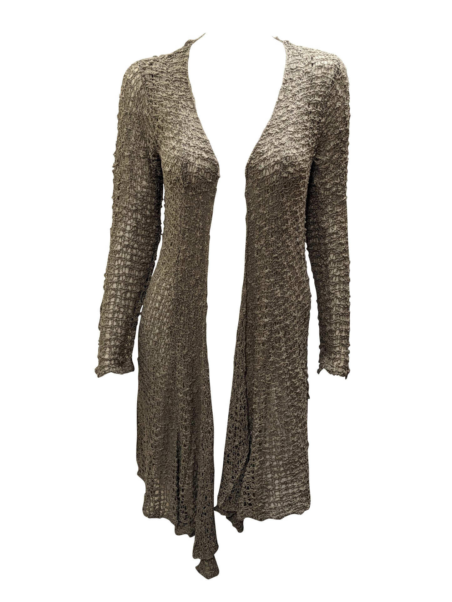 Womens Handmade Boho Crochet Long Sleeve Knit Cardigan Longline Jacket Free Size One Size UK 8-20 - LIGHT GREY