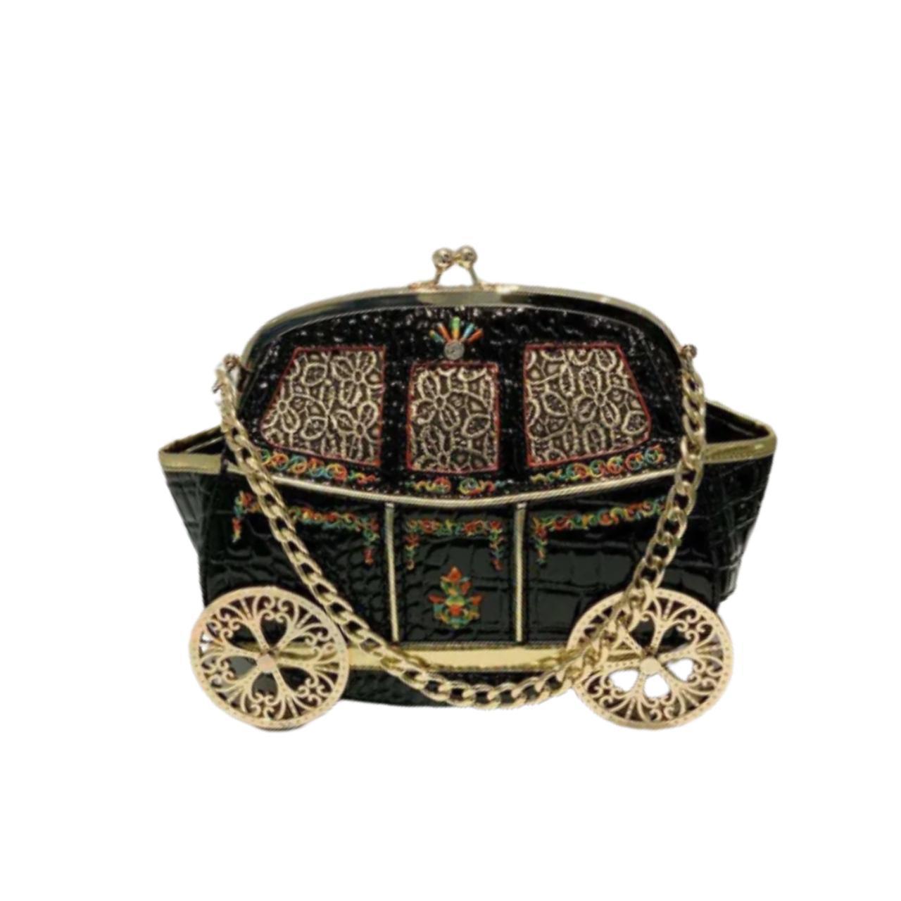 STATEMENT RETRO VEGAN LEATHER CROCODILE EFFECT GOLDEN RED CARRIAGE CLASP CROSS BODY BLACK