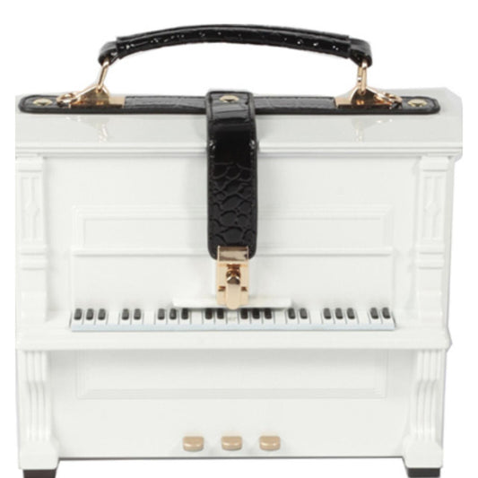 STATEMENT NOVELTY PIANO STYLE TOP HANDLE CLASP DETACHABLE STRAP CROSSBODY BAG WHITE
