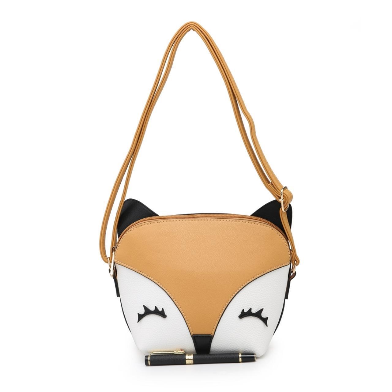 FUNKY FAUX LEATHER FOX SHOULDER BAG RETRO 3D SMALL ANIMAL CROSSBODY BAG TAN