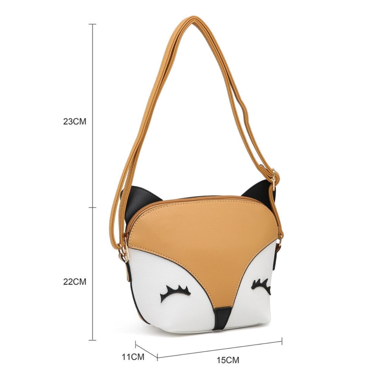 FUNKY FAUX LEATHER FOX SHOULDER BAG RETRO 3D SMALL ANIMAL CROSSBODY BAG TAN