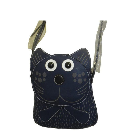 FUNKY FAUX LEATHER CAT MAGNETIC CLASP ZIPPER ADJUSTABLE STRAP SMALL ANIMAL CROSS BODY BAG BLUE