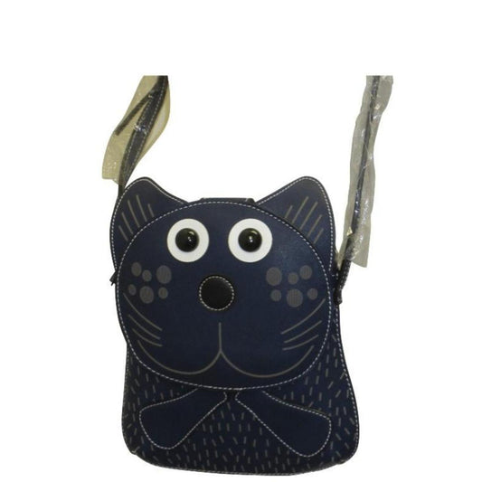 FUNKY FAUX LEATHER CAT MAGNETIC CLASP ZIPPER ADJUSTABLE STRAP SMALL ANIMAL CROSS BODY BAG BLUE
