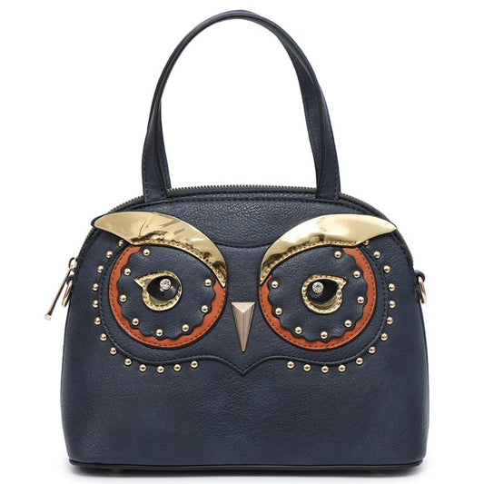 FUNKY FAUX LEATHER OWL HANDBAG RETRO 3D SMALL ANIMAL CROSSBODY BAG NAVY