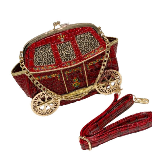 STATEMENT RETRO VEGAN LEATHER CROCODILE EFFECT GOLDEN RED CARRIAGE CLASP CROSS BODY RED