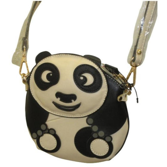 FUNKY FAUX LEATHER PANDA ADJUSTABLE STRAP ZIPPER FASTENING SMALL ANIMAL CROSS BODY BAG BEIGE