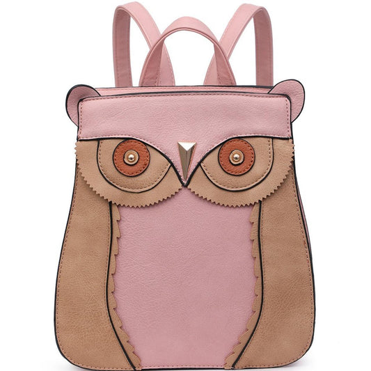 FUNKY FAUX LEATHER OWL BACKPACK RETRO 3D SMALL ANIMAL BAG PINK