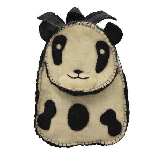 HANDMADE RECYCLED FELT CHILDREN'S ANIMAL BACKPACK - PENNY THE PANDA