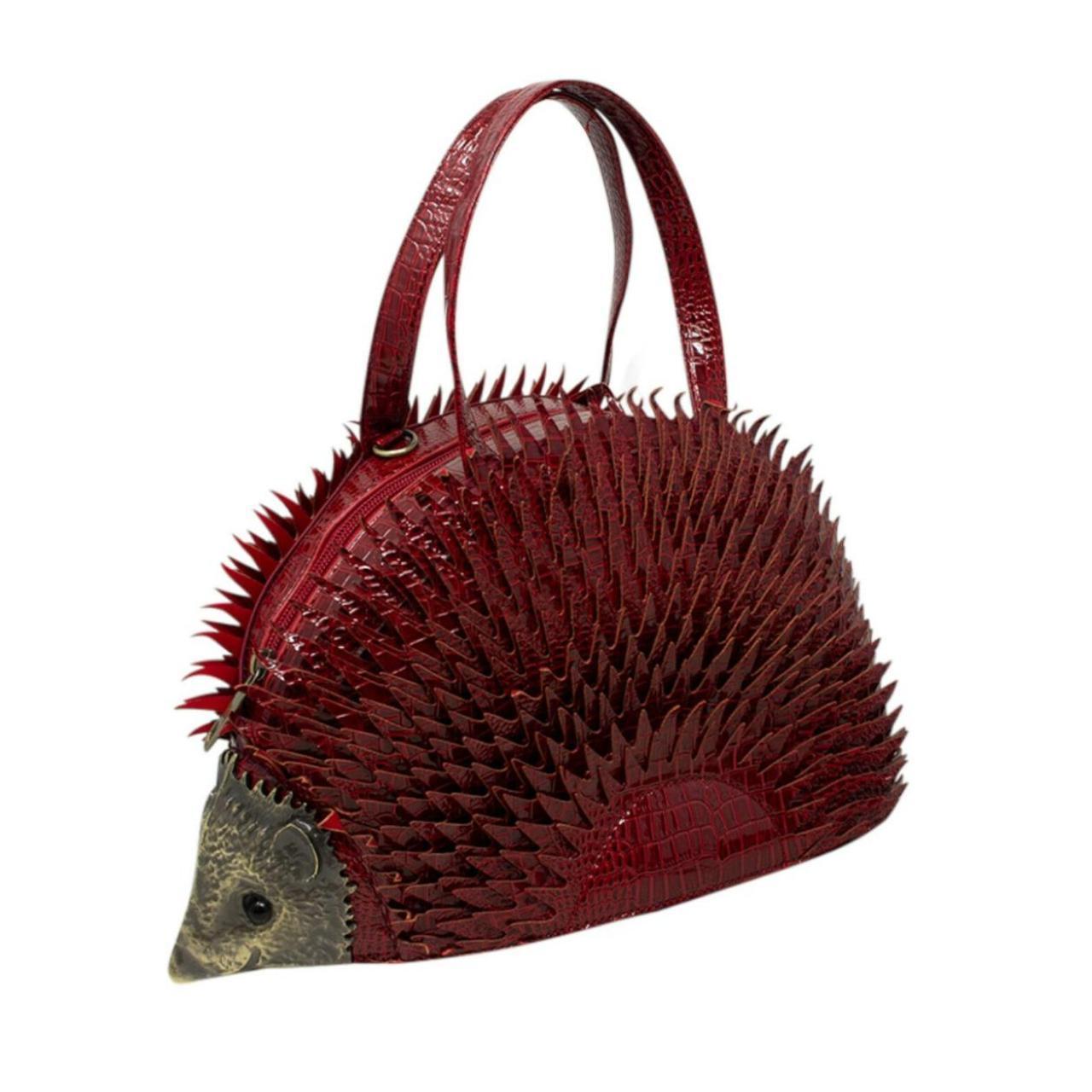 FUNKY RETRO STATEMENT VEGAN LEATHER CROC EFFECT HEDGEHOG 3D SPIKED HANDBAG RED