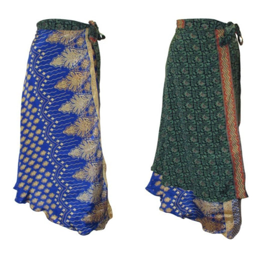 RECYCLED RETRO WRAP AROUND SKIRT LAYERED REVERSIBLE MIDI FREESIZE UP TO 20 P230