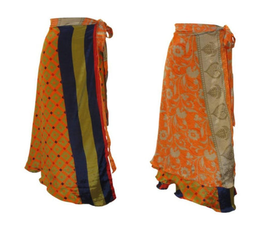 RECYCLED RETRO WRAP AROUND SKIRT LAYERED REVERSIBLE MIDI FREESIZE UP TO 20 P231