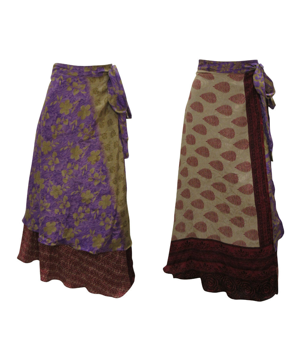 RECYCLED RETRO WRAP AROUND SKIRT LAYERED REVERSIBLE MIDI FREESIZE UP TO 20 P26