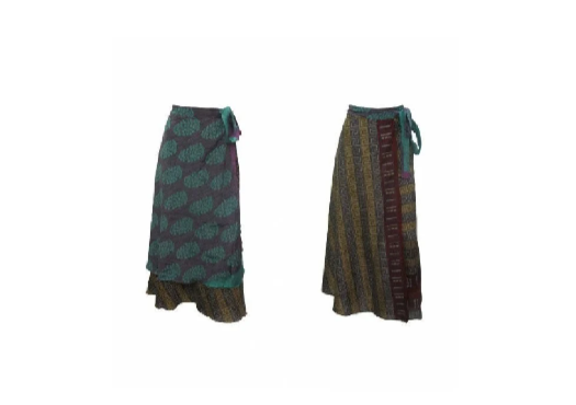 RECYCLED RETRO WRAP AROUND SKIRT LAYERED REVERSIBLE MIDI FREESIZE UP TO 20 P47