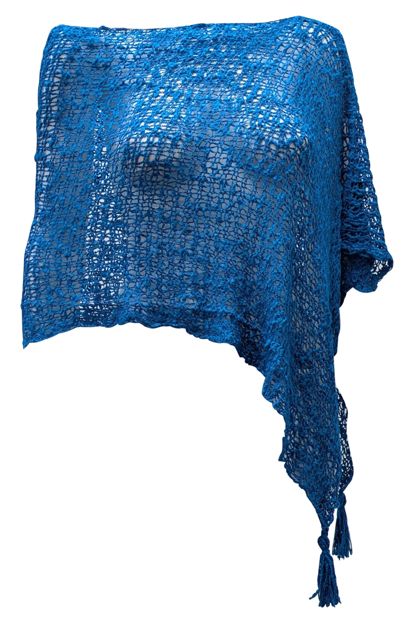 Womens Crochet Poncho Asymmetrical Boho Tassel Shawl Pullover Cover up Free Size 8-20