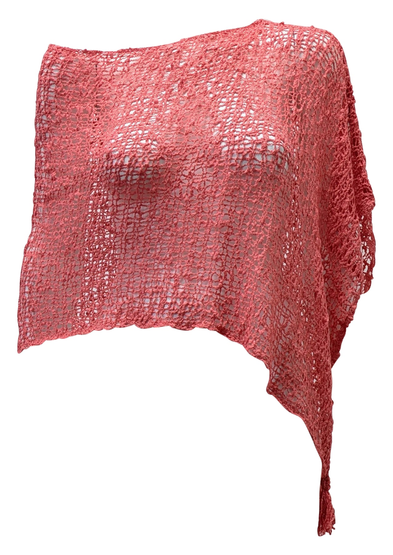 Womens Crochet Poncho Asymmetrical Boho Tassel Shawl Pullover Cover up Free Size 8-20