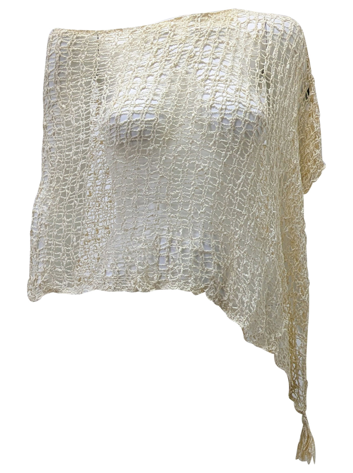 Womens Crochet Poncho Asymmetrical Boho Tassel Shawl Pullover Cover up Free Size 8-20