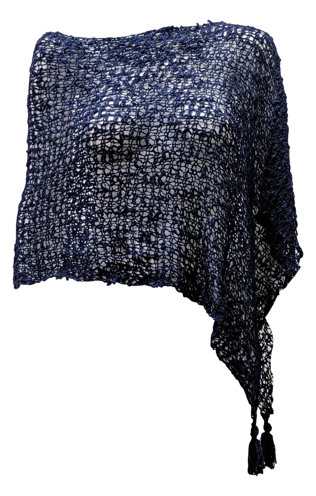 Womens Crochet Poncho Asymmetrical Boho Tassel Shawl Pullover Cover up Free Size 8-20