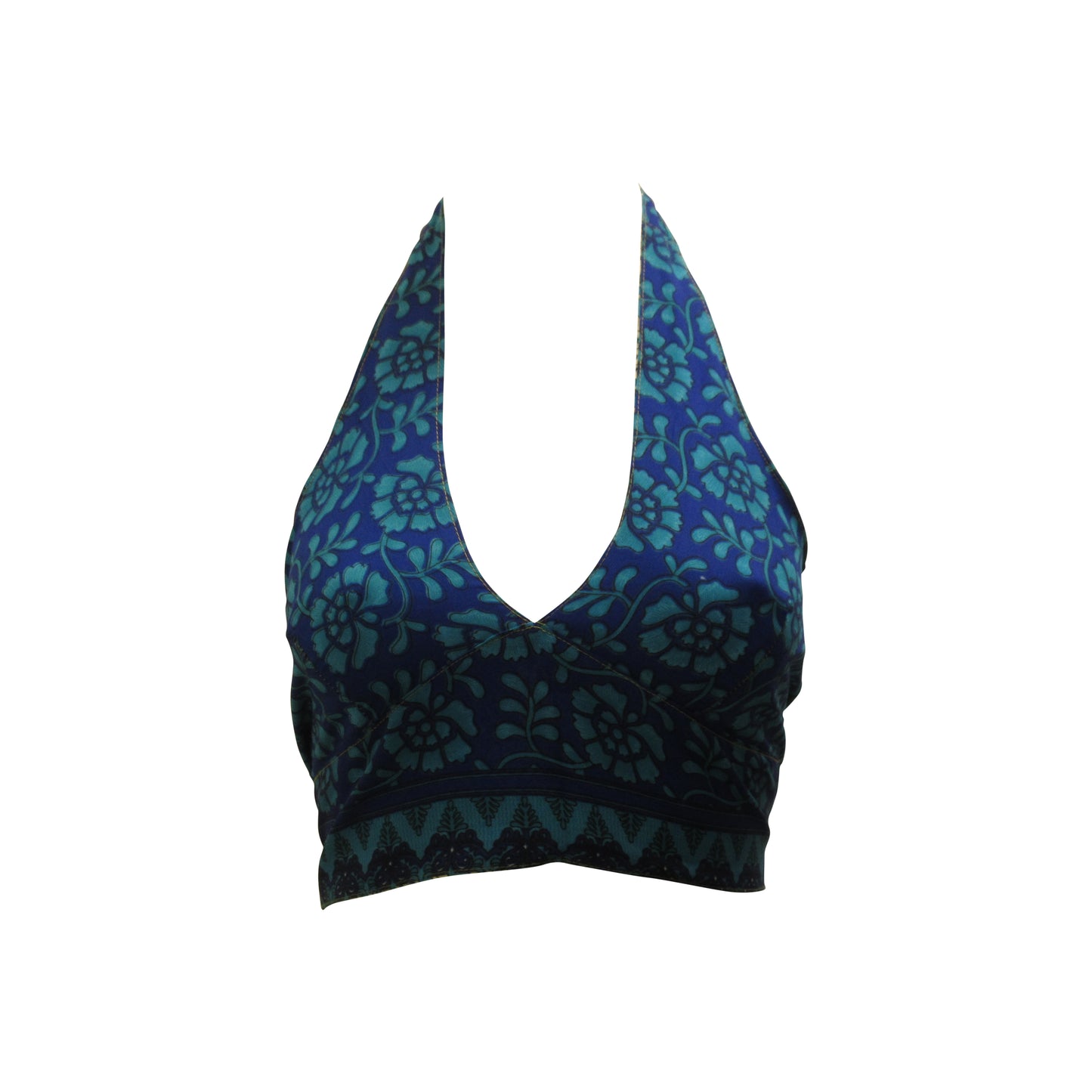 Recycled Reversible Retro Crop Top Boho Festival Halterneck Bralette One Size P100