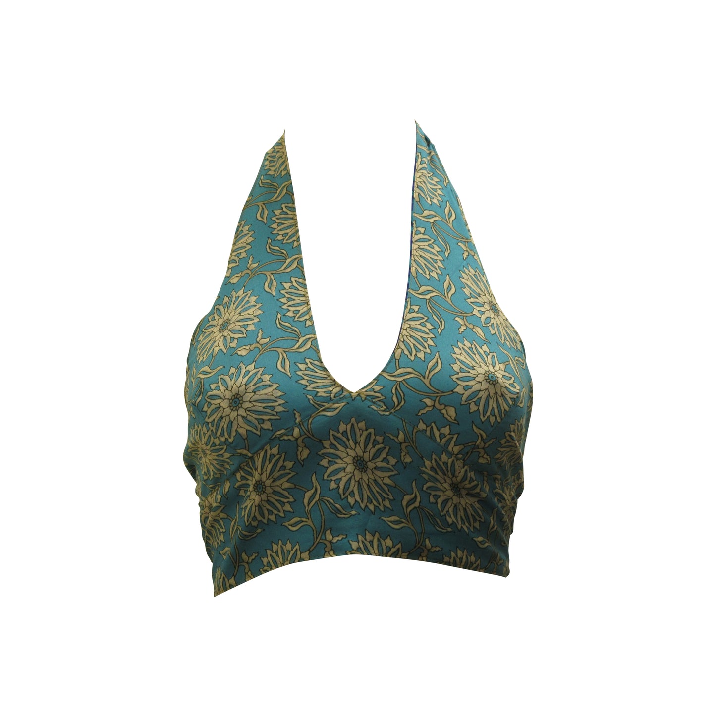 Recycled Reversible Retro Crop Top Boho Festival Halterneck Bralette One Size P100