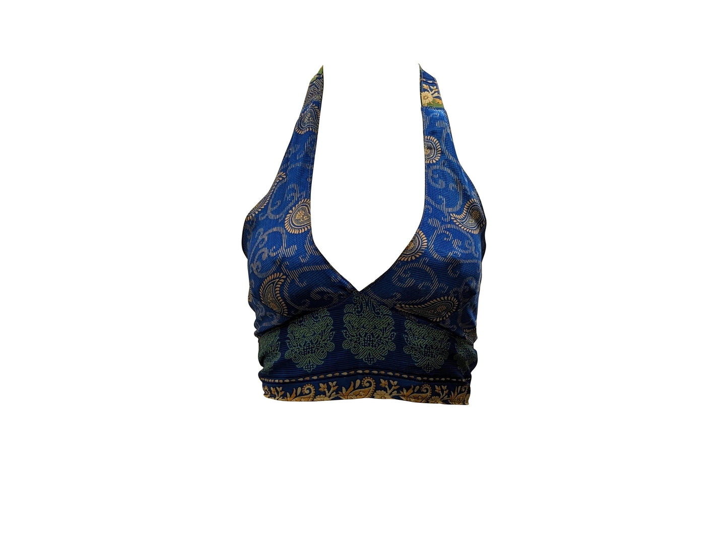 Recycled Reversible Retro Crop Top Boho Festival Halterneck Bralette One Size P168