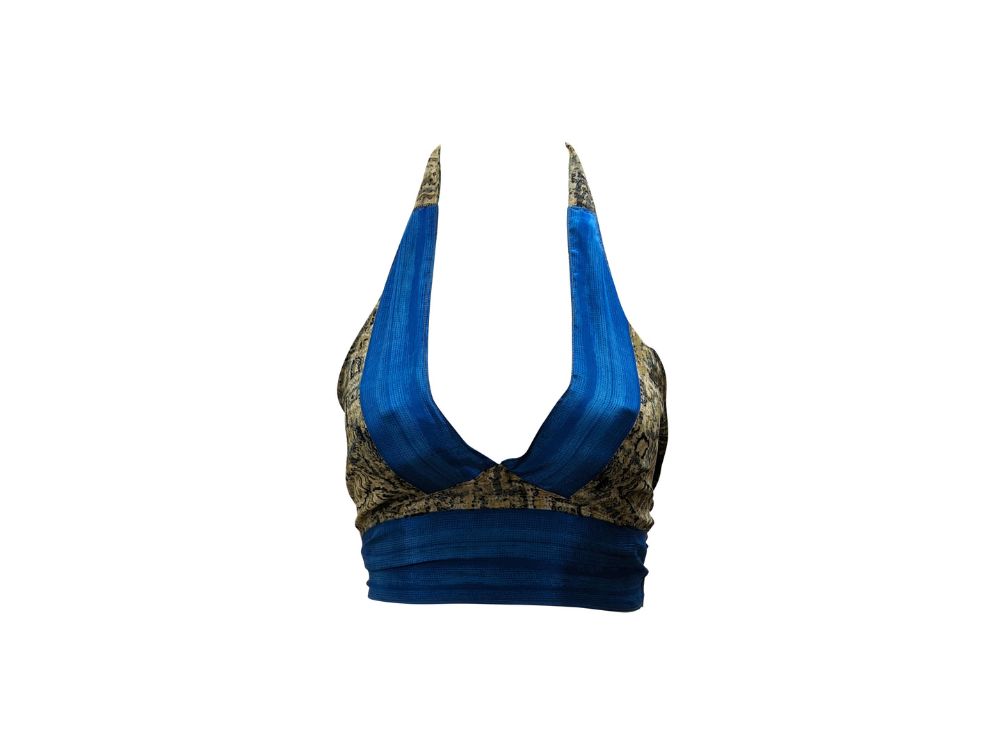 Recycled Reversible Retro Crop Top Boho Festival Halterneck Bralette One Size P170
