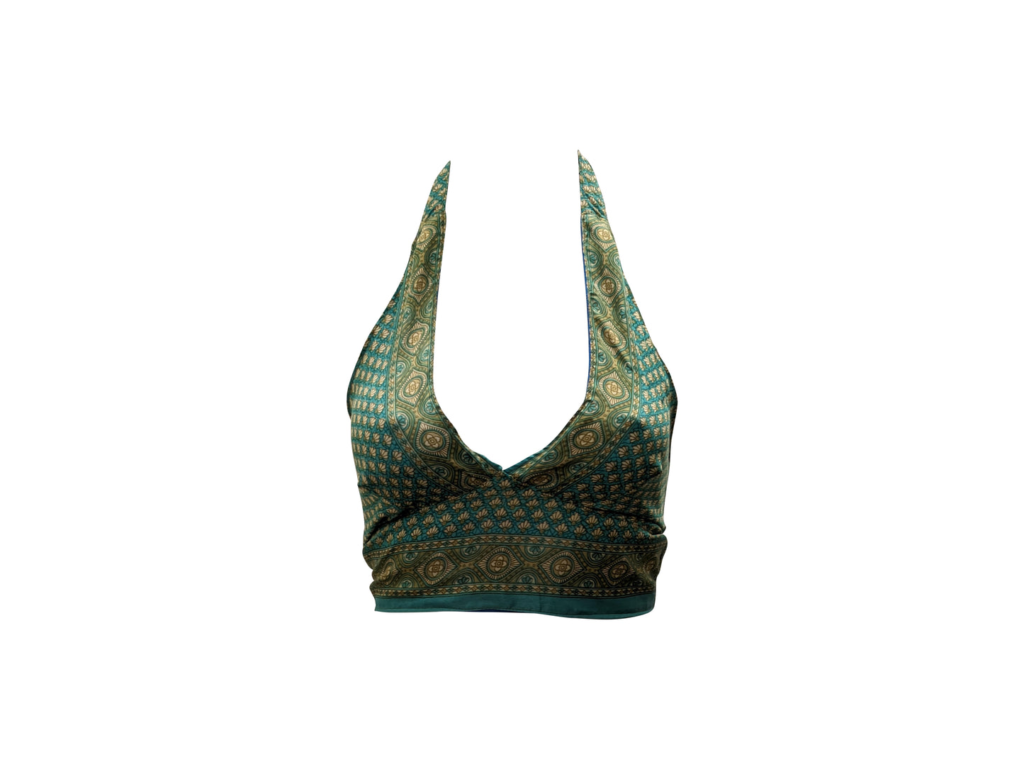 Recycled Reversible Retro Crop Top Boho Festival Halterneck Bralette One Size P170