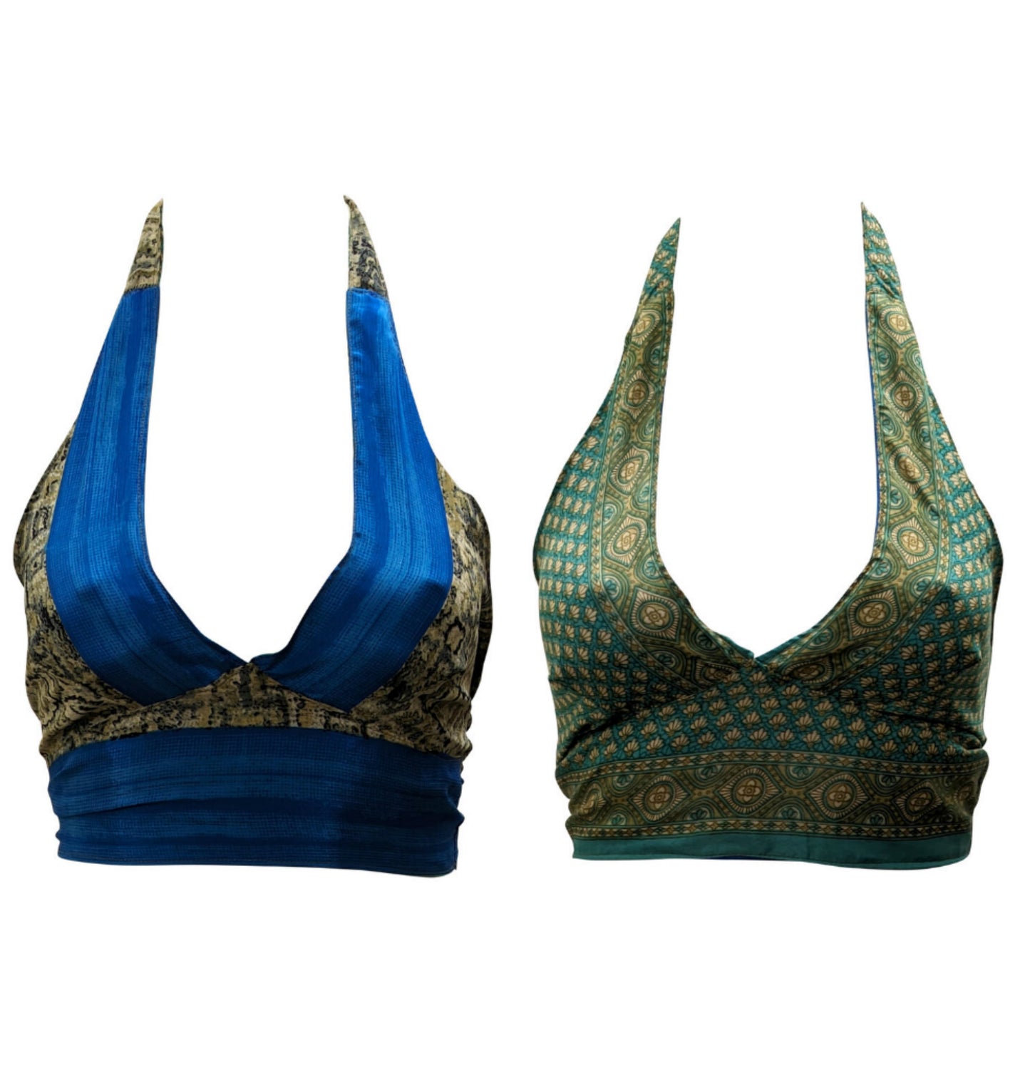 Recycled Reversible Retro Crop Top Boho Festival Halterneck Bralette One Size P170