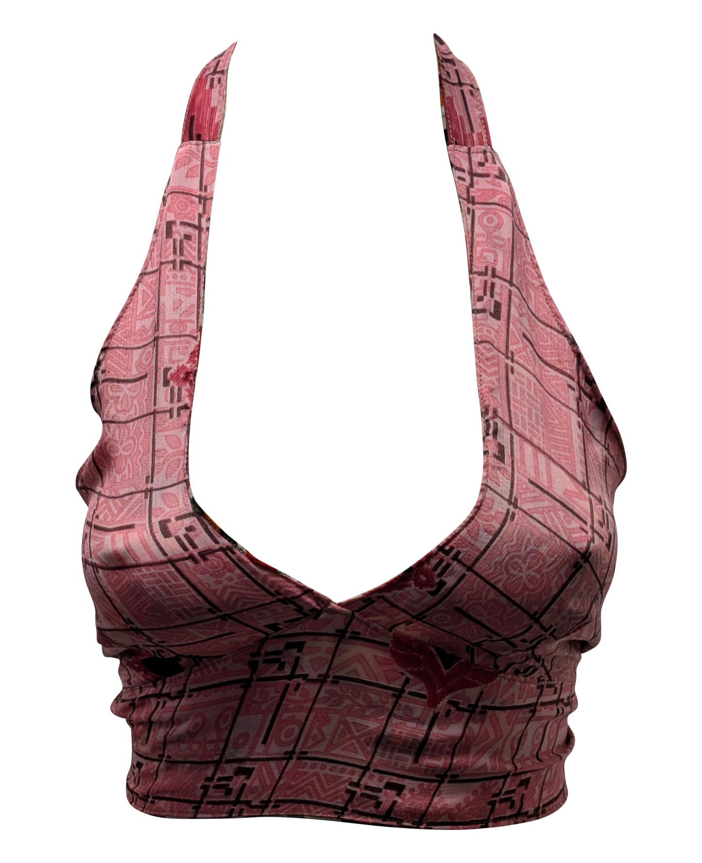 Recycled Reversible Retro Crop Top Boho Festival Halterneck Bralette One Size P176