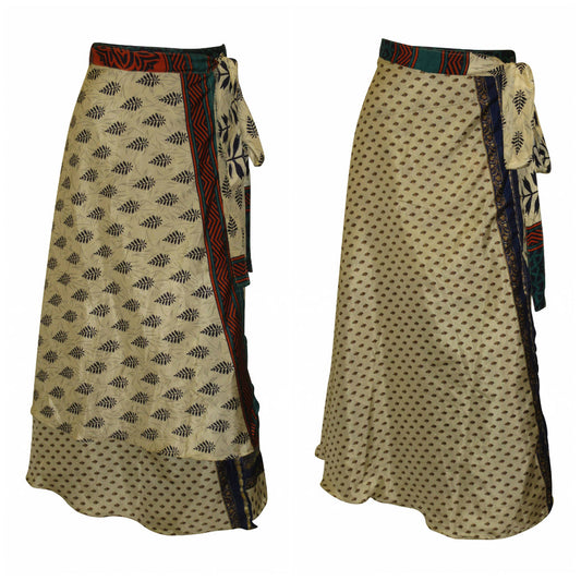 RECYCLED RETRO WRAP AROUND SKIRT LAYERED REVERSIBLE MIDI FREESIZE UP TO 20 P102