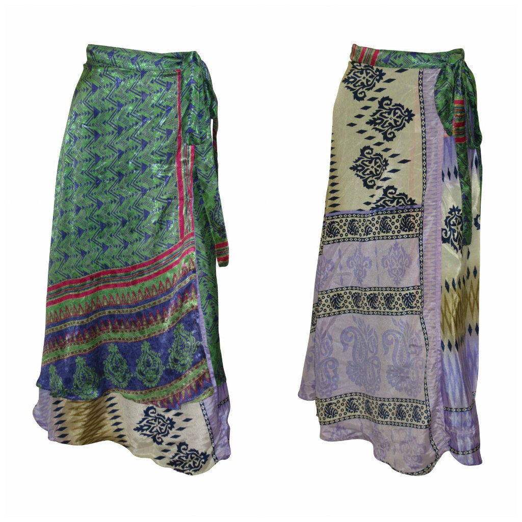 RECYCLED RETRO WRAP AROUND SKIRT LAYERED REVERSIBLE MIDI FREESIZE UP TO 20 P104