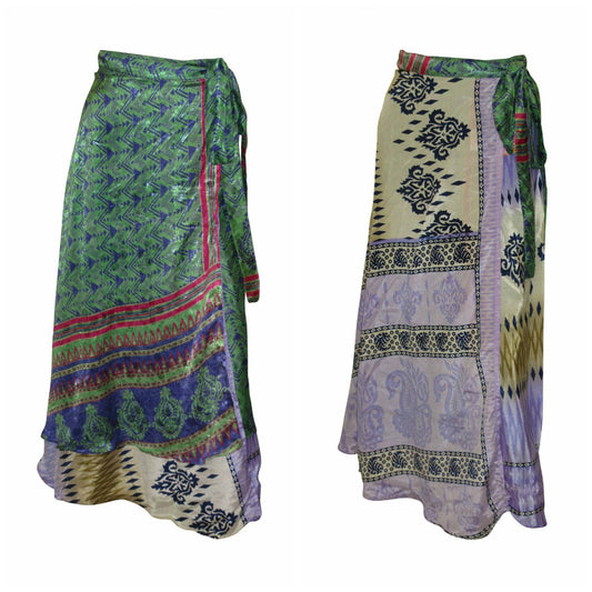 RECYCLED RETRO WRAP AROUND SKIRT LAYERED REVERSIBLE MIDI FREESIZE UP TO 20 P104