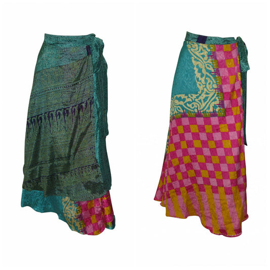 RECYCLED RETRO WRAP AROUND SKIRT LAYERED REVERSIBLE MIDI FREESIZE UP TO 20 P106