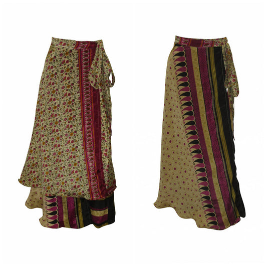 RECYCLED RETRO WRAP AROUND SKIRT LAYERED REVERSIBLE MIDI FREESIZE UP TO 20 P107