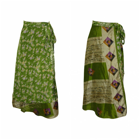 RECYCLED RETRO WRAP AROUND SKIRT LAYERED REVERSIBLE MIDI FREESIZE UP TO 20 P109