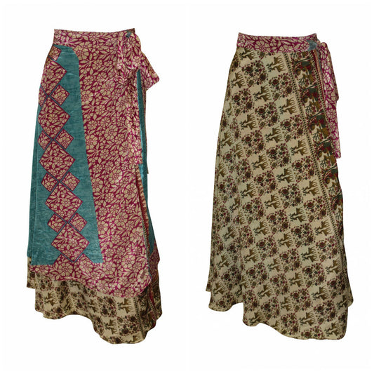 RECYCLED RETRO WRAP AROUND SKIRT LAYERED REVERSIBLE MIDI FREESIZE UP TO 20 P115