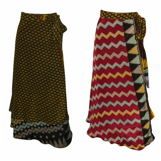 RECYCLED RETRO WRAP AROUND SKIRT LAYERED REVERSIBLE MIDI FREESIZE UP TO 20 P128