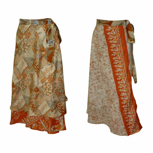 RECYCLED RETRO WRAP AROUND SKIRT LAYERED REVERSIBLE MIDI FREESIZE UP TO 20 P129