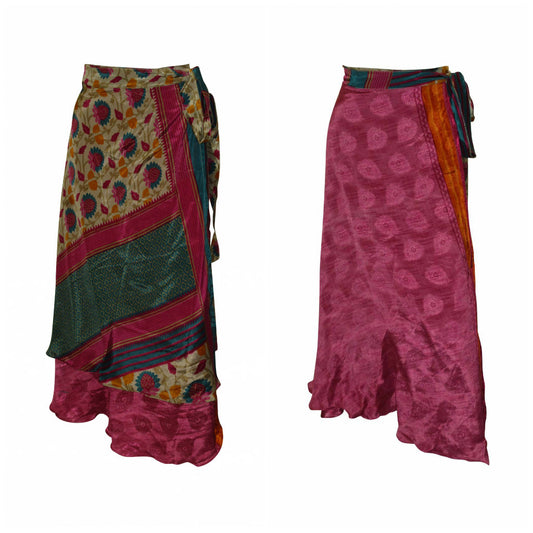 RECYCLED RETRO WRAP AROUND SKIRT LAYERED REVERSIBLE MIDI FREESIZE UP TO 20 P139